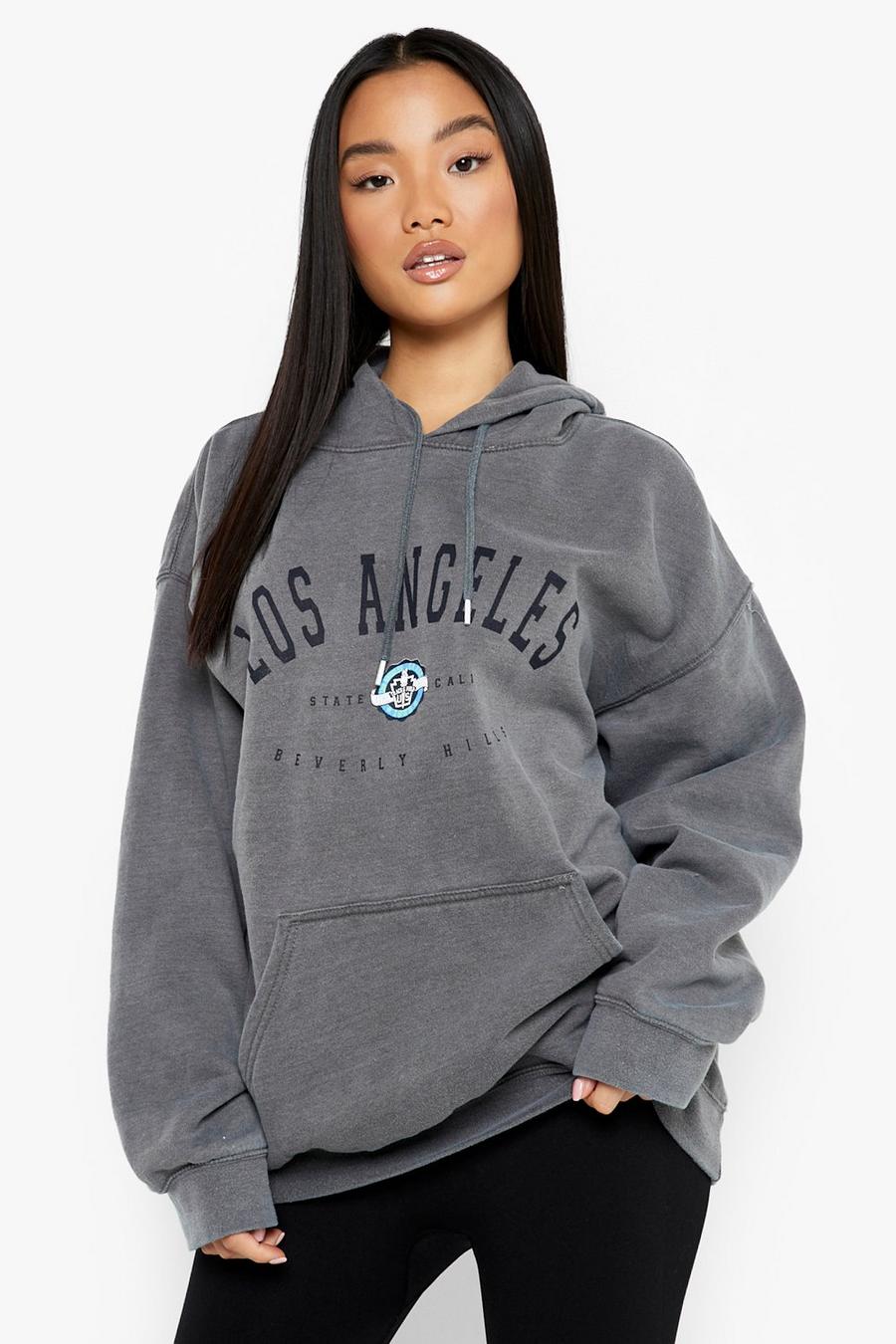 Charcoal Petite - Los Angeles Överfärgad hoodie
