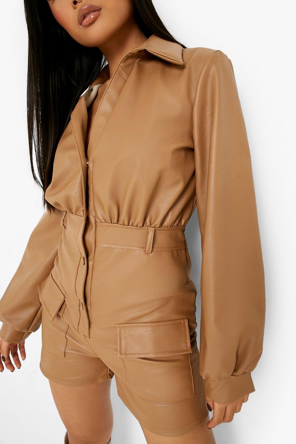 beige cargo playsuit