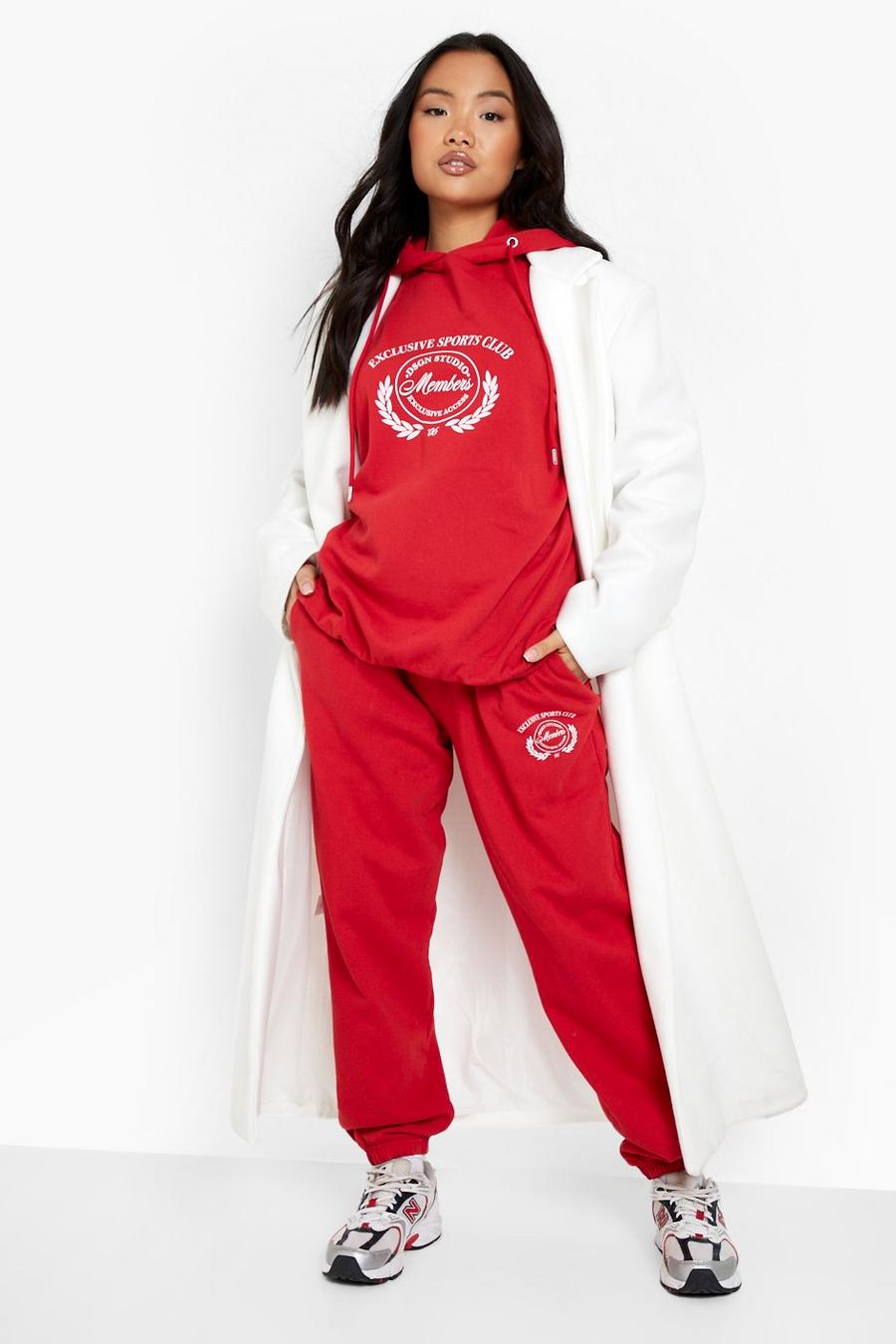 Red Petite Recycled Printed Hoody Tracksuit