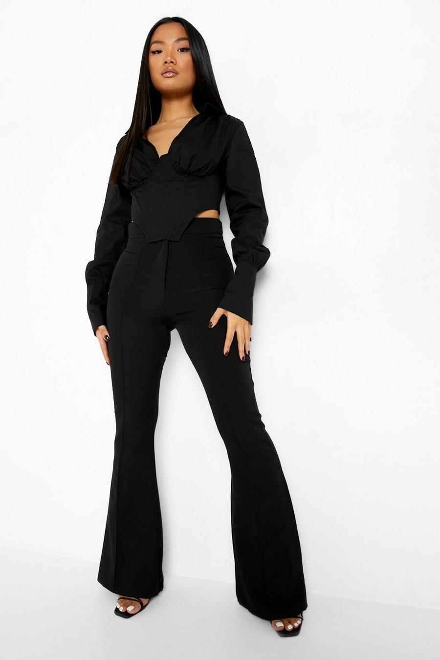 Black Petite Seam Detail Flared Tailored Trouser image number 1