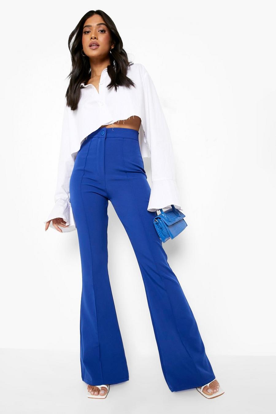 Cobalt blue Petite Seam Detail Flared Tailored Trouser image number 1