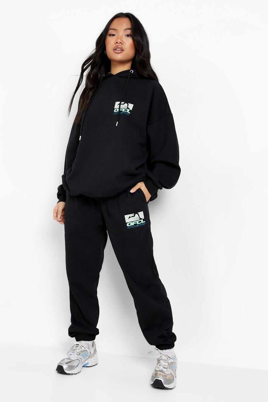 Black Petite Recycled Ofcl Printed Hoody Tracksuit