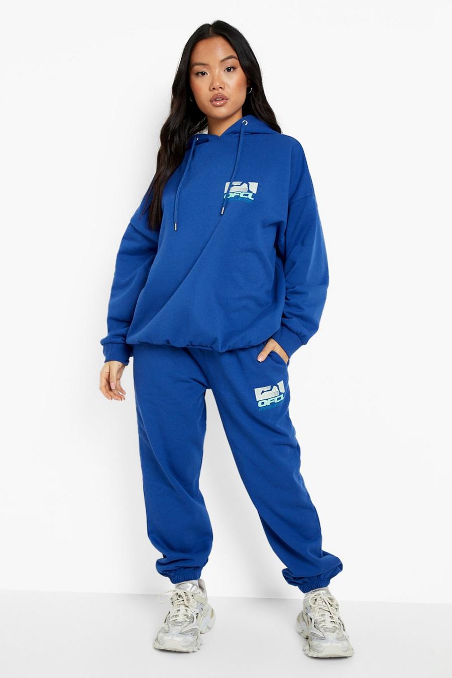 Cobalt blå Petite Recycled Ofcl Printed Hoody Tracksuit image number 1