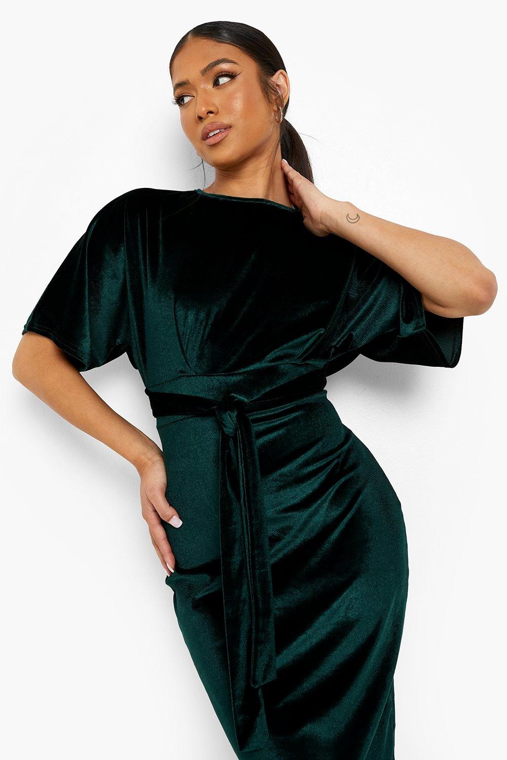 Green velvet best sale dress boohoo