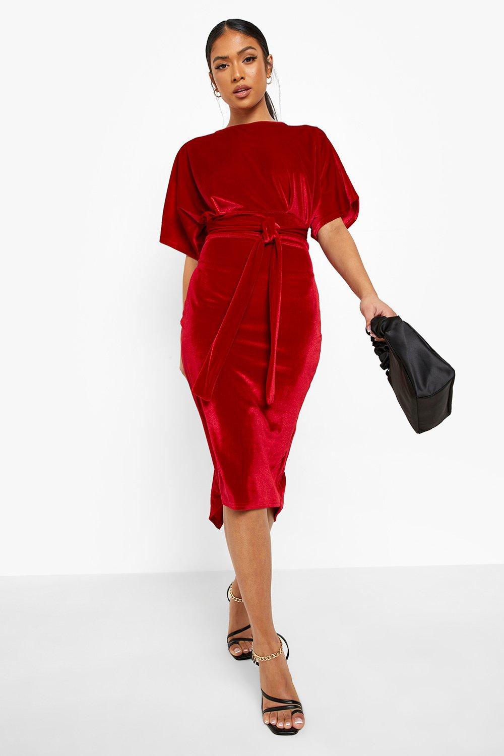 Boohoo velvet midi on sale dress