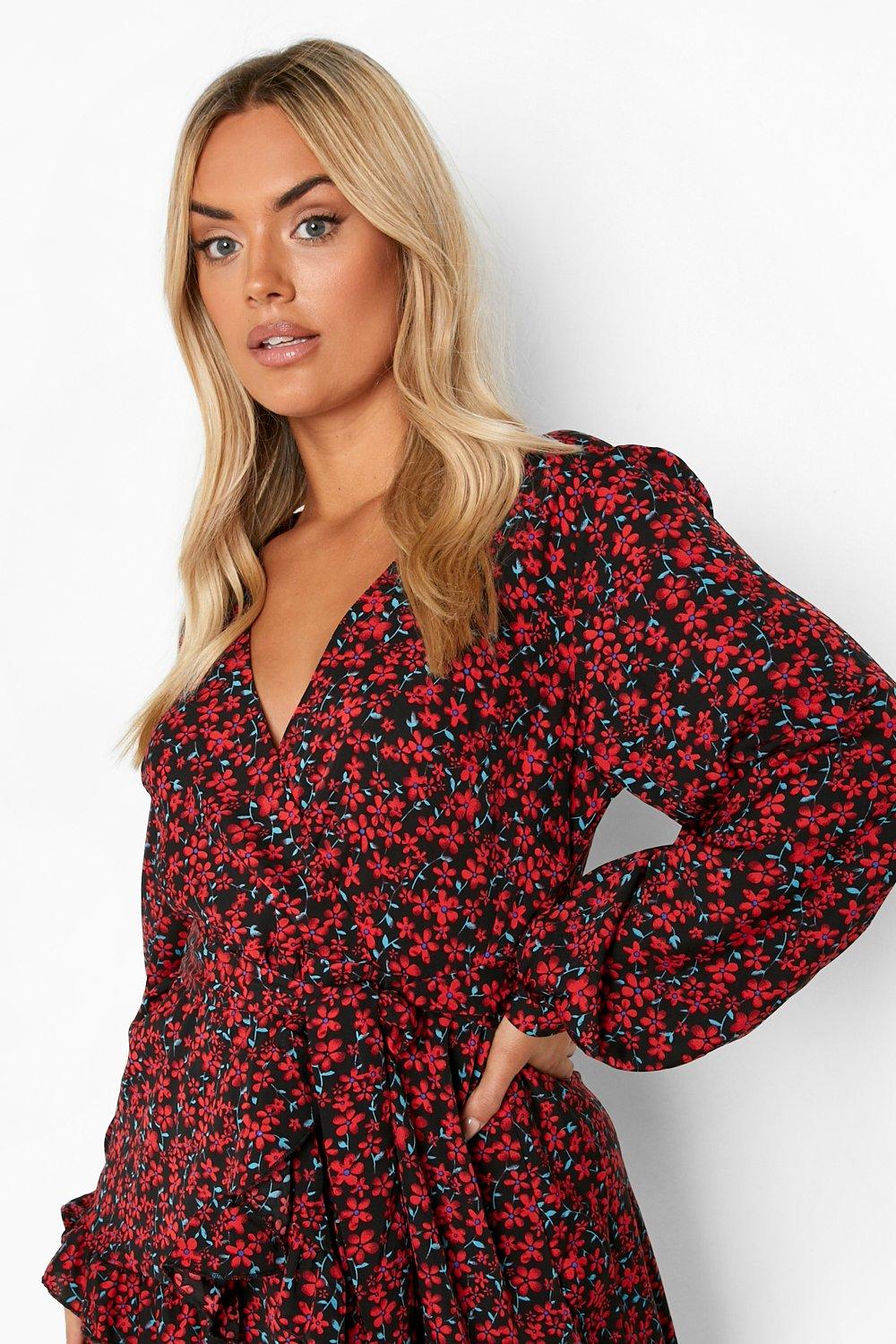 Plus Floral Raffle Wrap Skater Dress