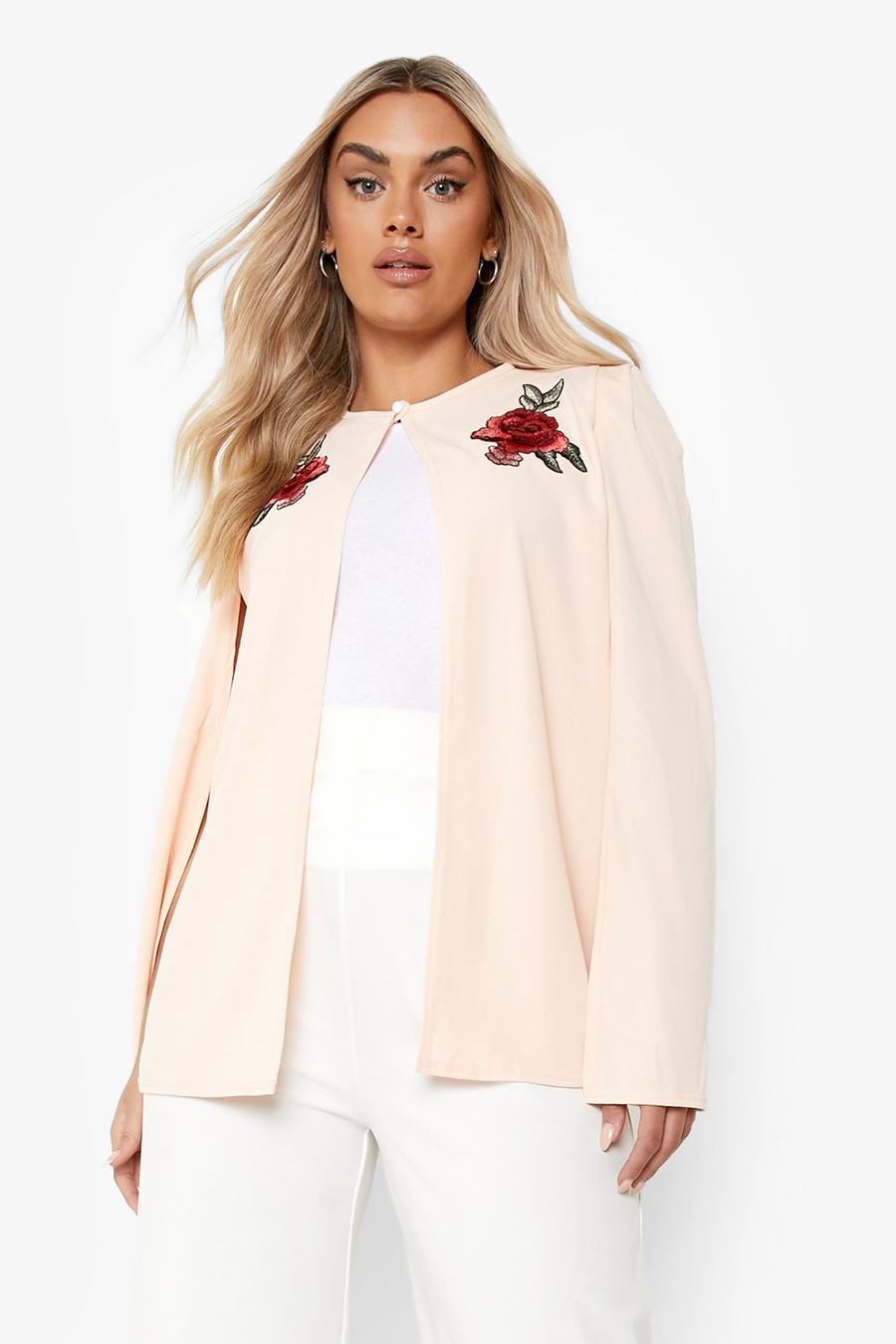 Grande taille - Veste style cape avec broderie roses, Nude image number 1