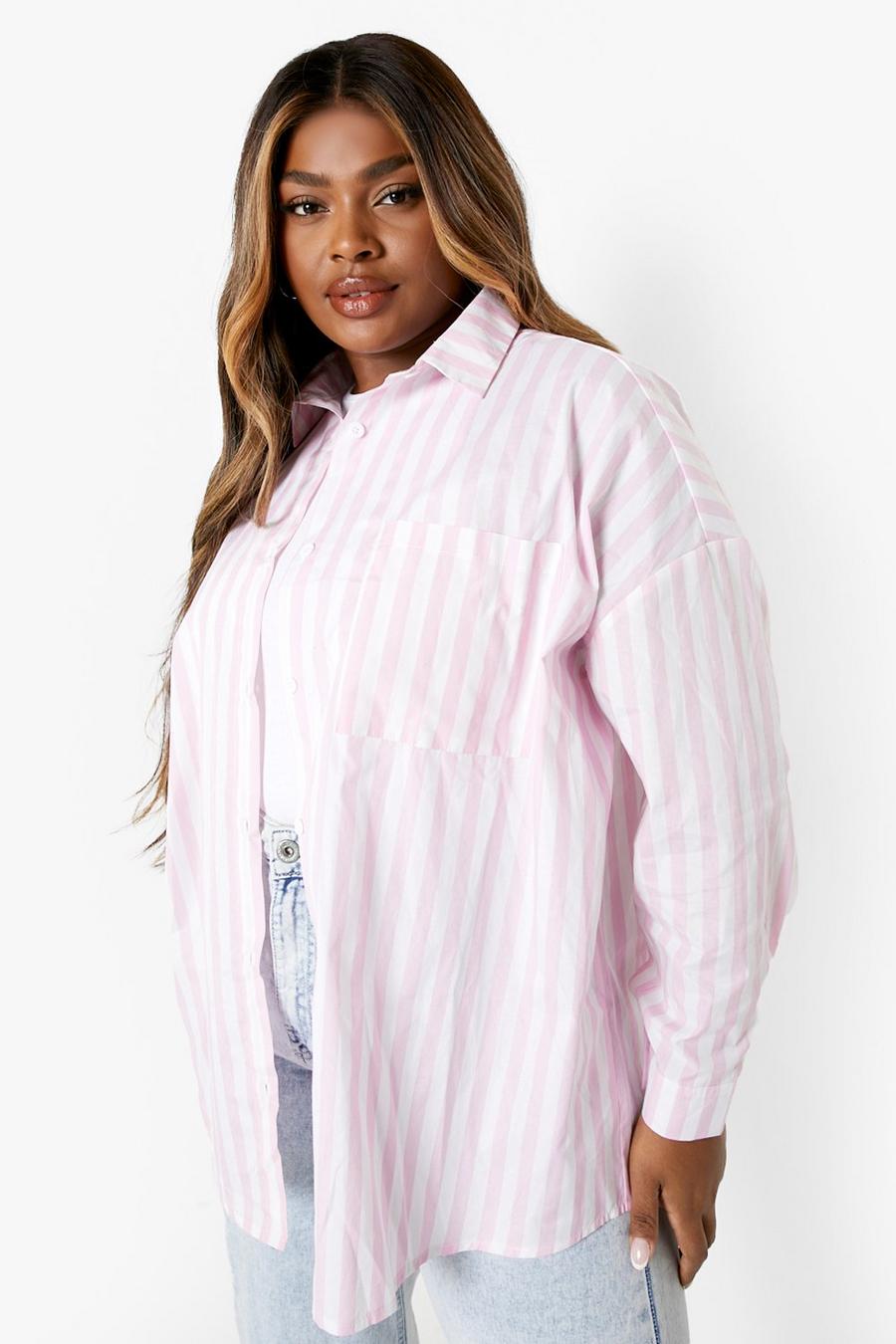 Baby pink Plus Striped Oversized Shirt image number 1