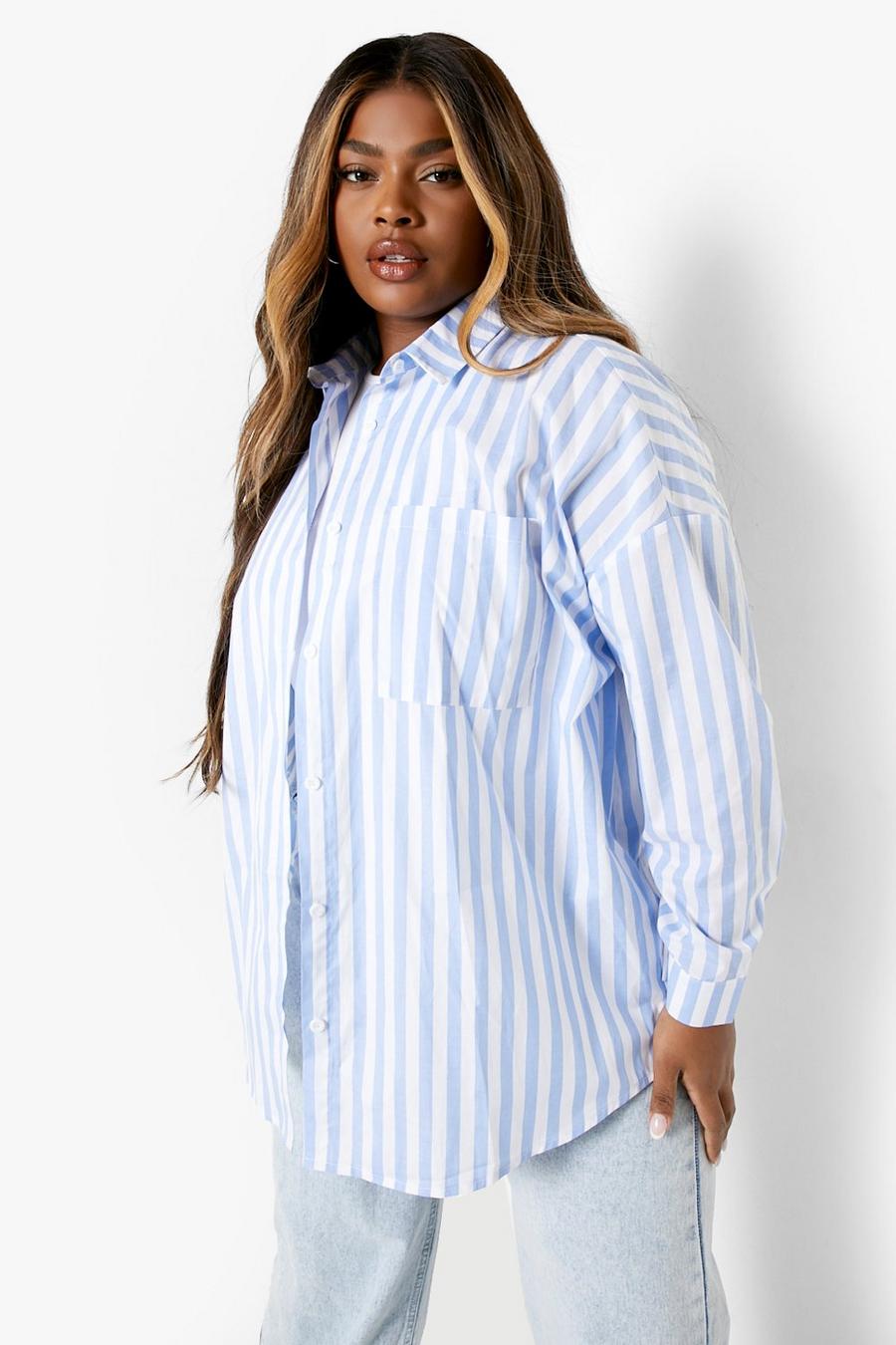 Blue Plus Striped Oversized Shirt image number 1