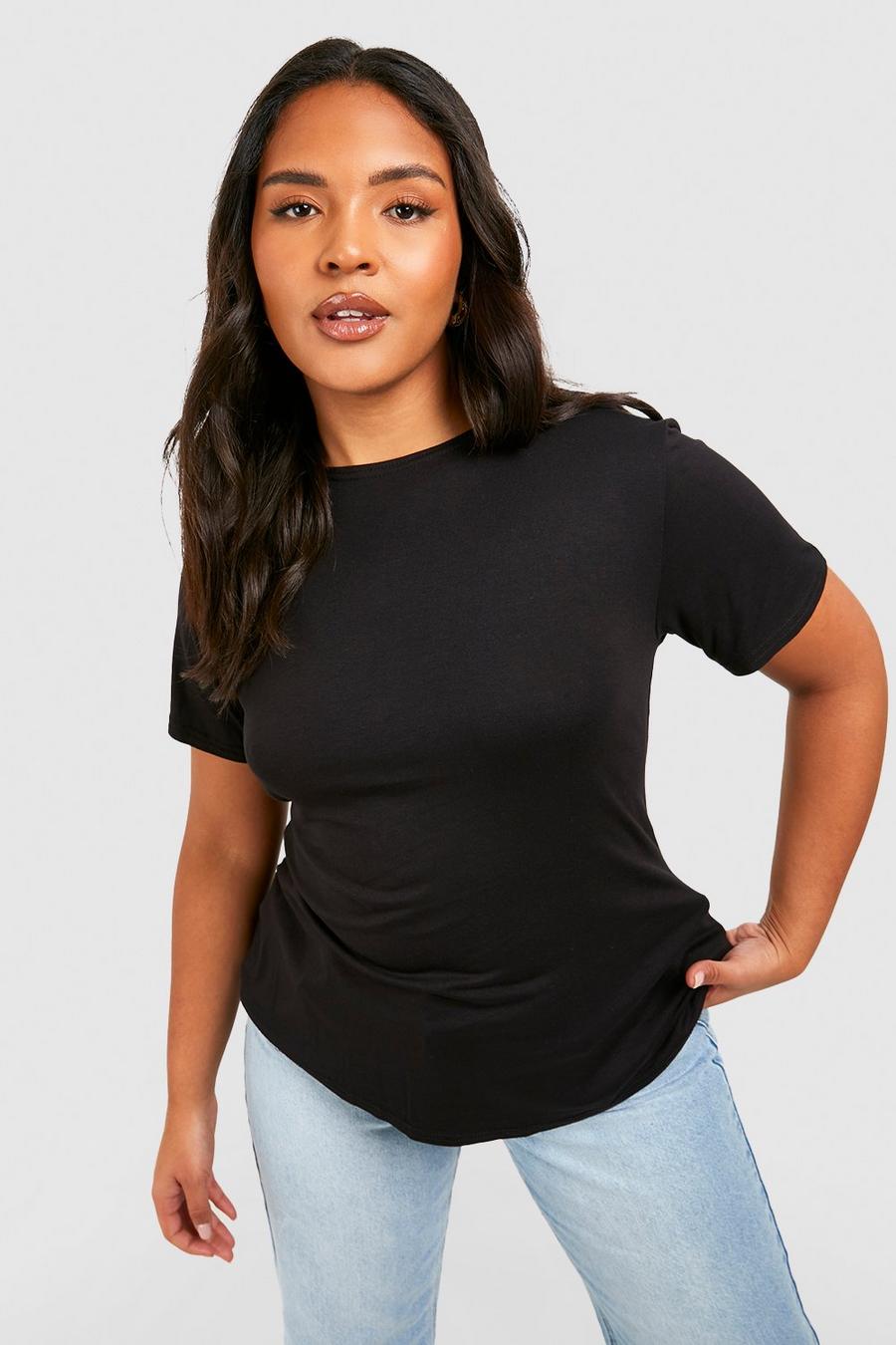 T-shirt Plus Size Basic con scollo rotondo, Black nero