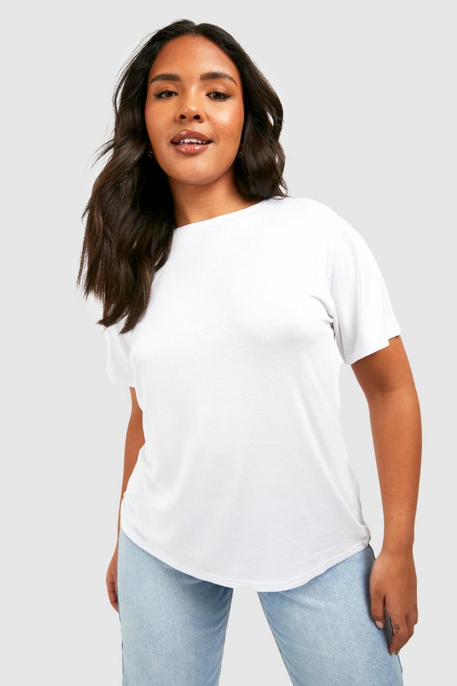 Plus Basic Rundhals T-Shirt, White blanc