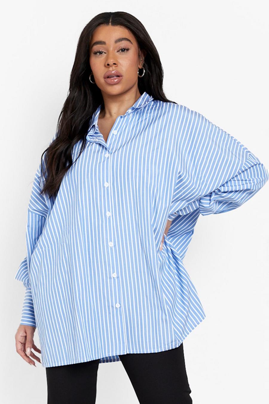 Camicia Plus Size oversize a righe, Blue azul image number 1