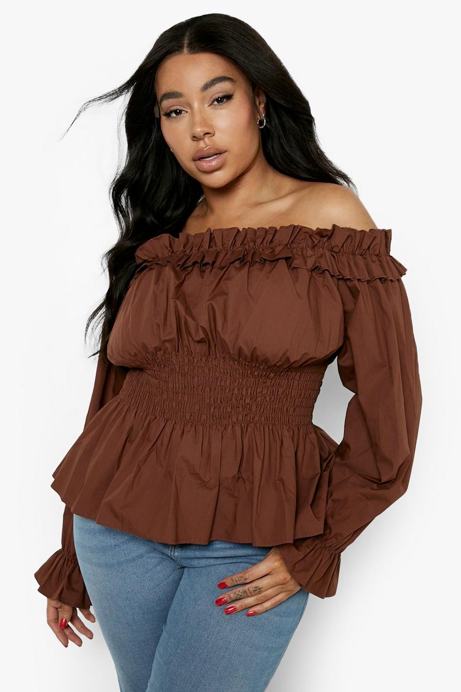 Chocolate Plus Poplin Ruffle Off The Shoulder Top image number 1