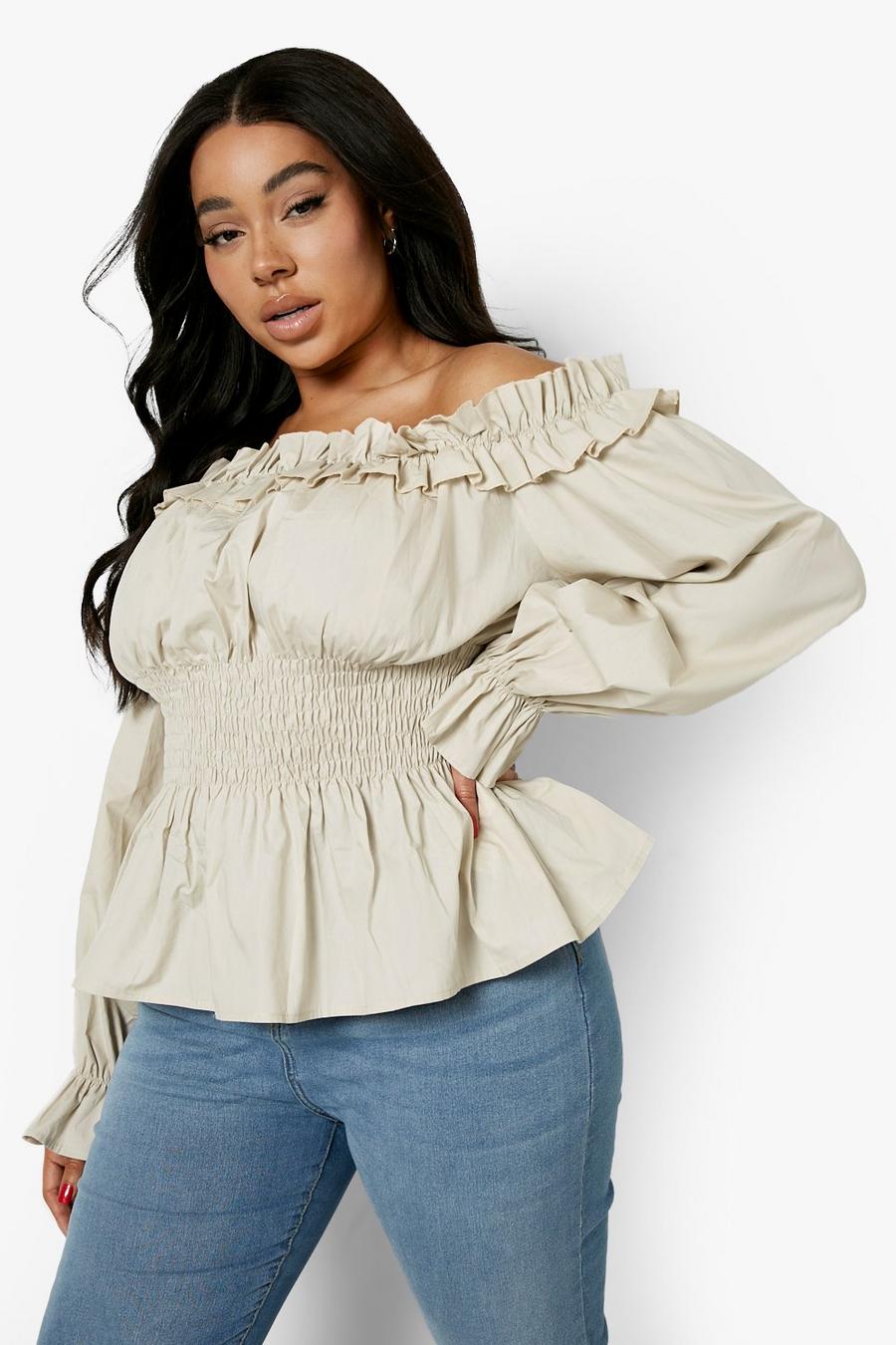 Stone Plus Poplin Ruffle Off The Shoulder Top image number 1