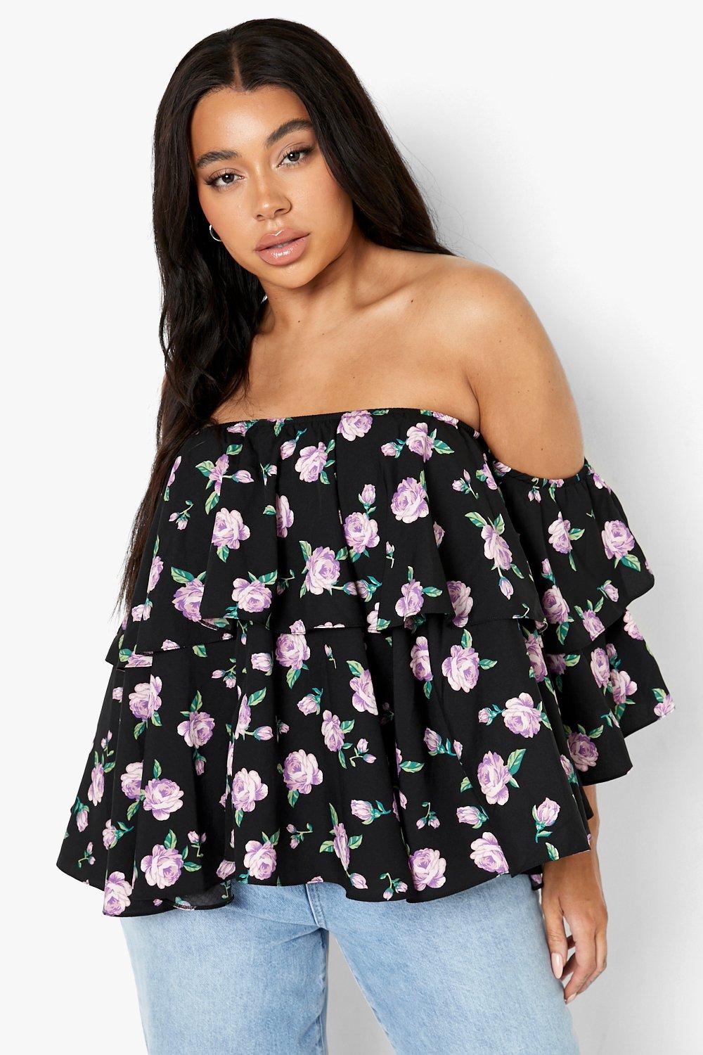 Off the shoulder ruffle top plus size online