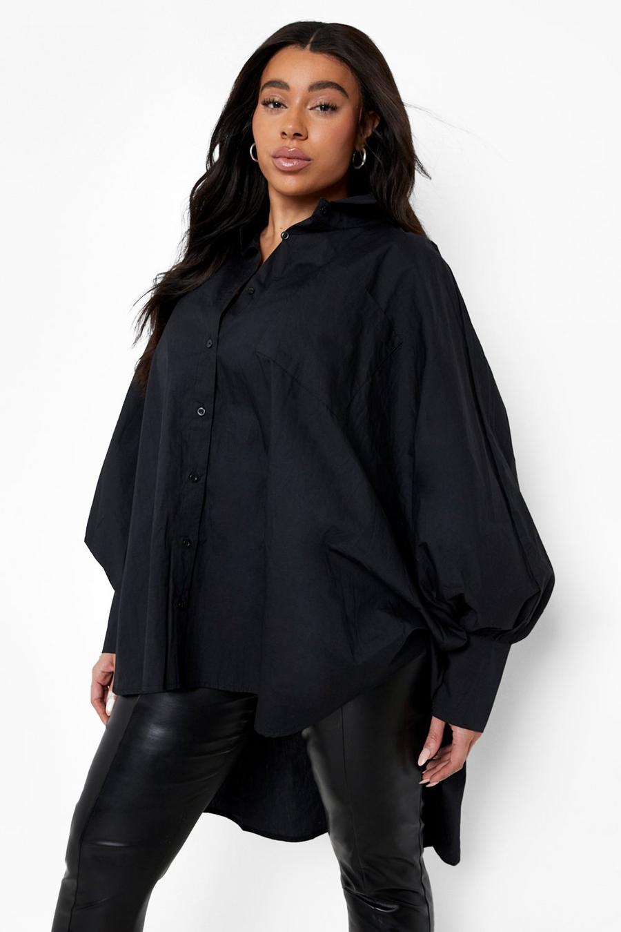 Black schwarz Plus Oversized Dip Back Overhemd