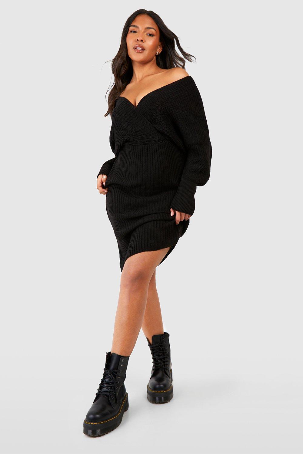 Plus Off The Shoulder Rib Knit Jumper Dress