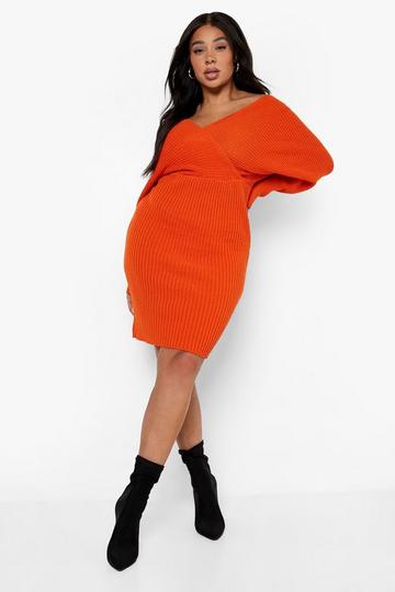 Orange Plus Off The Shoulder Rib Knit Sweater Dress