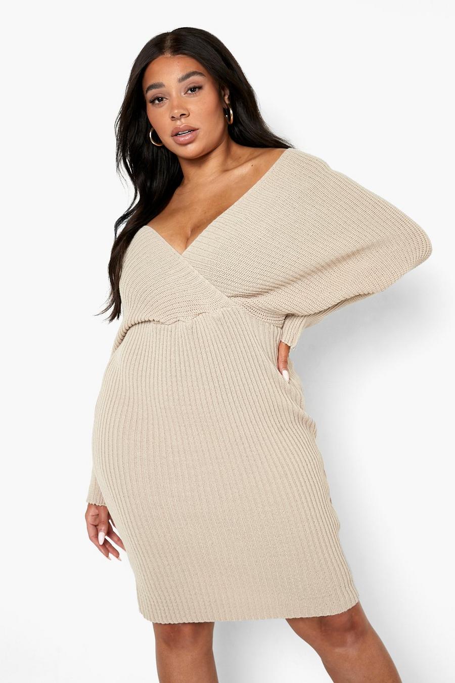 Stone Plus Off The Shoulder Rib Knit Sweater Dress image number 1