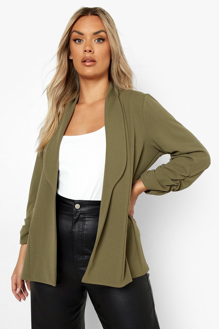 Green Plus Ruched Sleeve Blazer image number 1