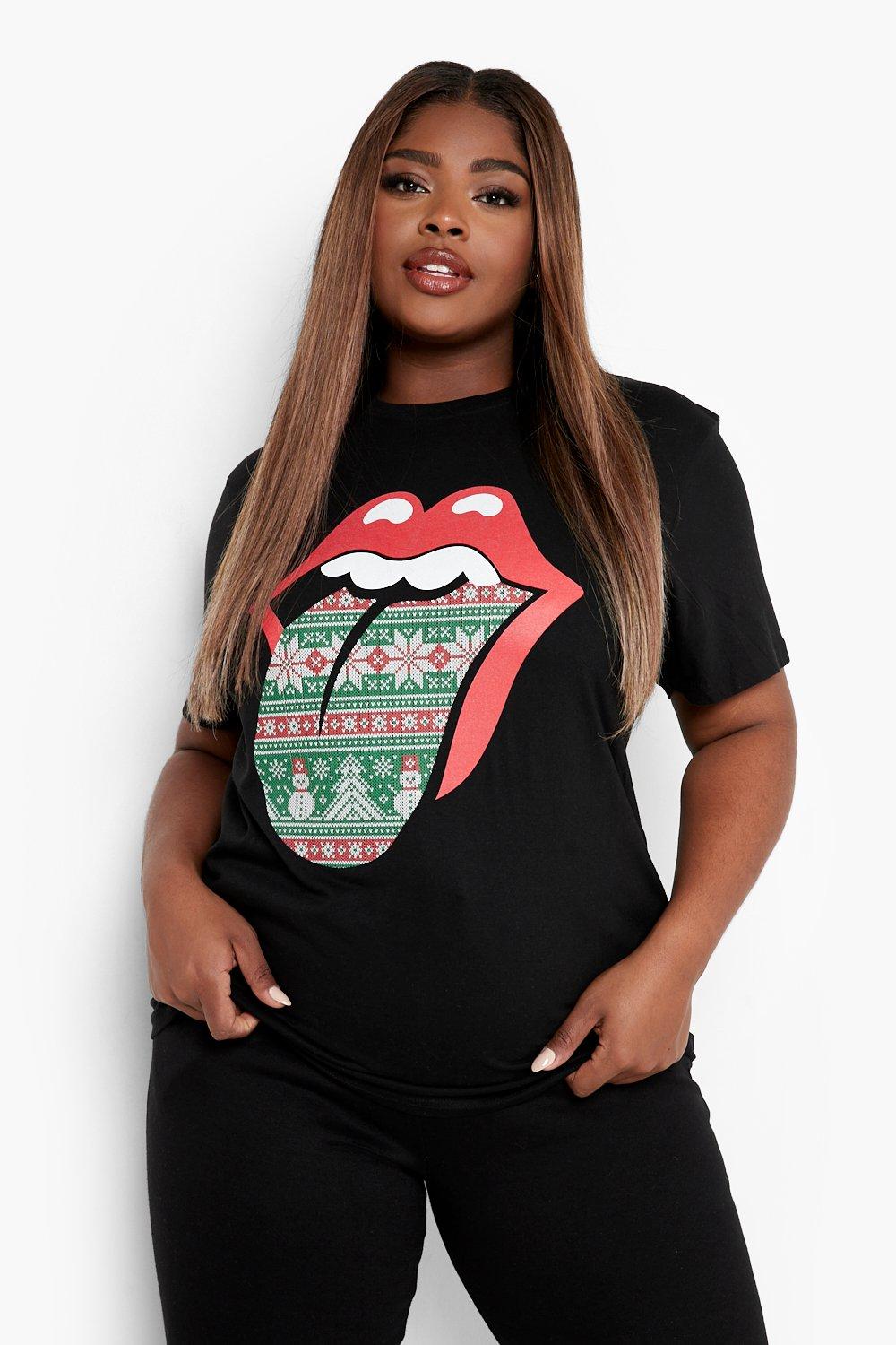Black Plus Xmas Rolling Stone License T shirt boohoo UK