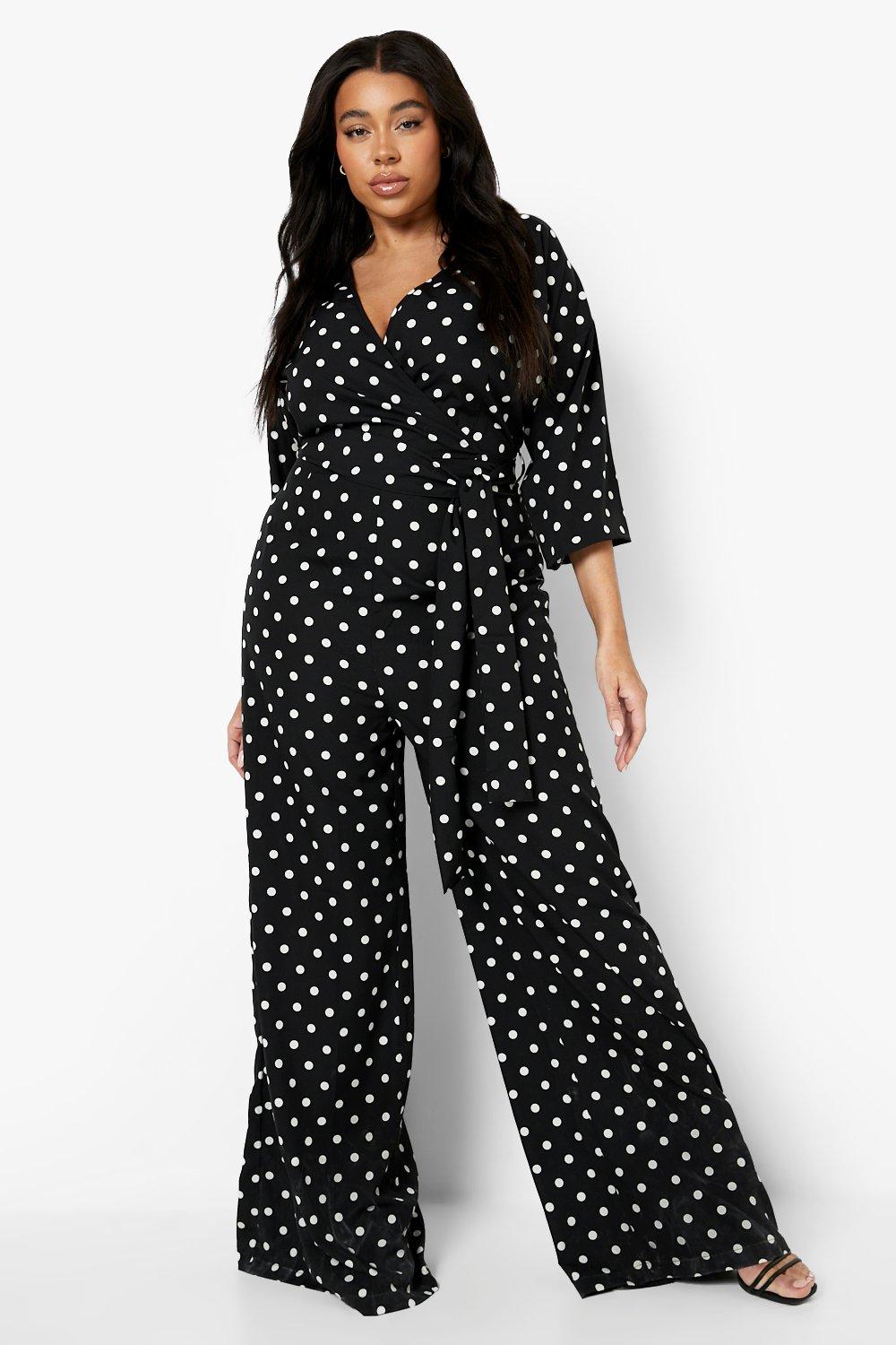 Black polka dot jumpsuit on sale