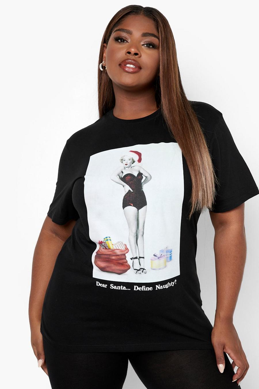 Plus T-Shirt mit Xmas Marilyn Print, Black image number 1