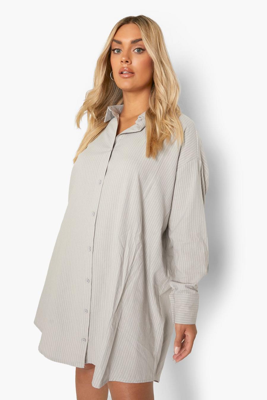 Light grey Plus Pinstripe Oversized  Shirt Dress image number 1