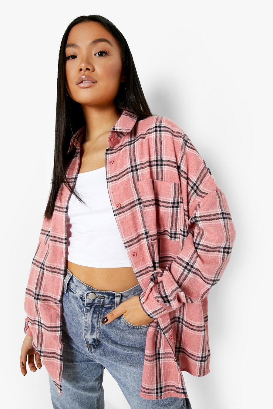 Pink Petite Check Oversized Shirt image number 1