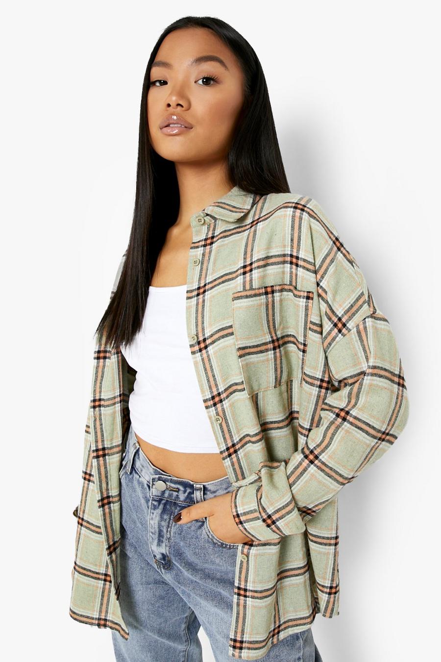 Green Petite Check Oversized Shirt image number 1