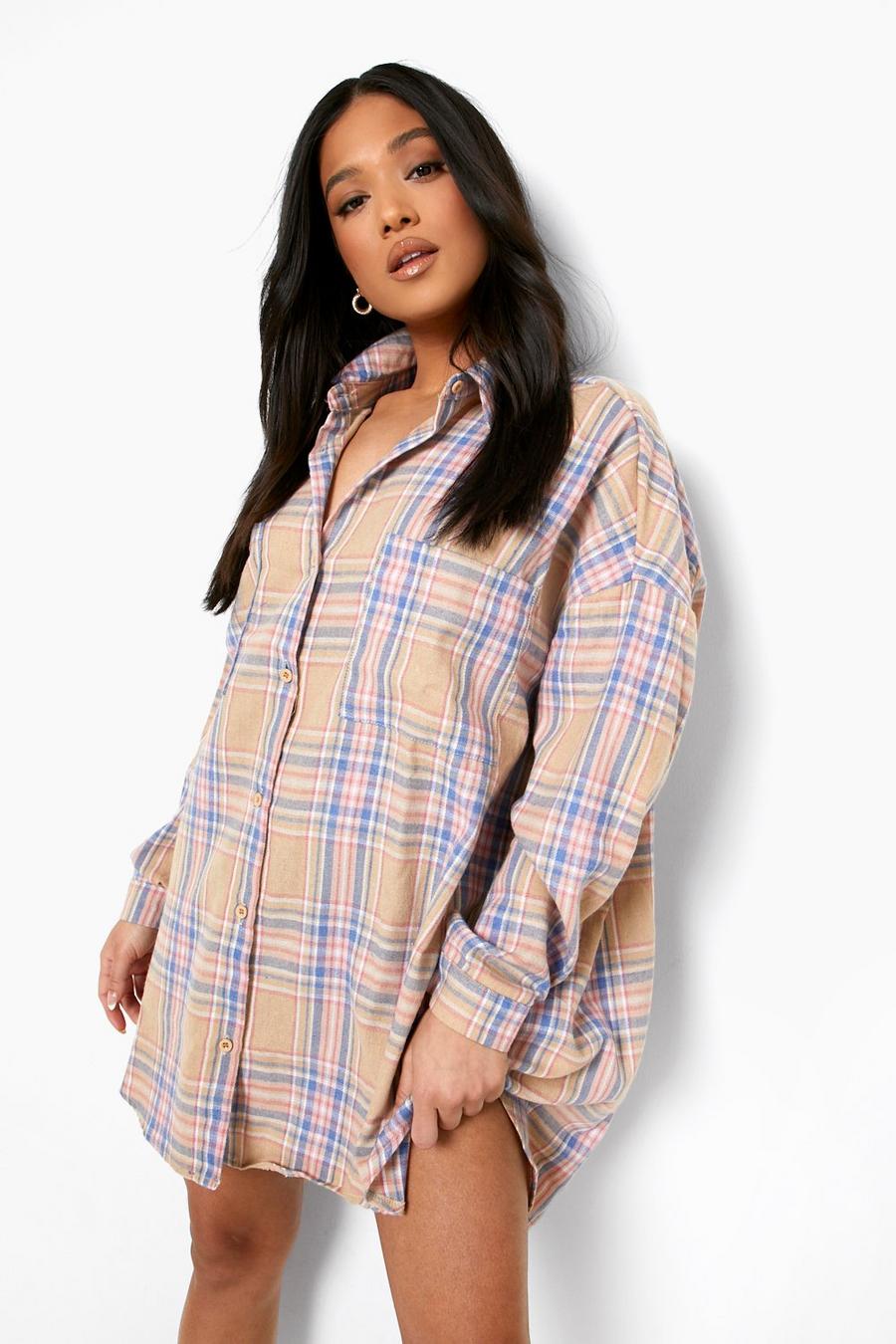 Pale pink Petite Check Oversized Shirt Dress image number 1