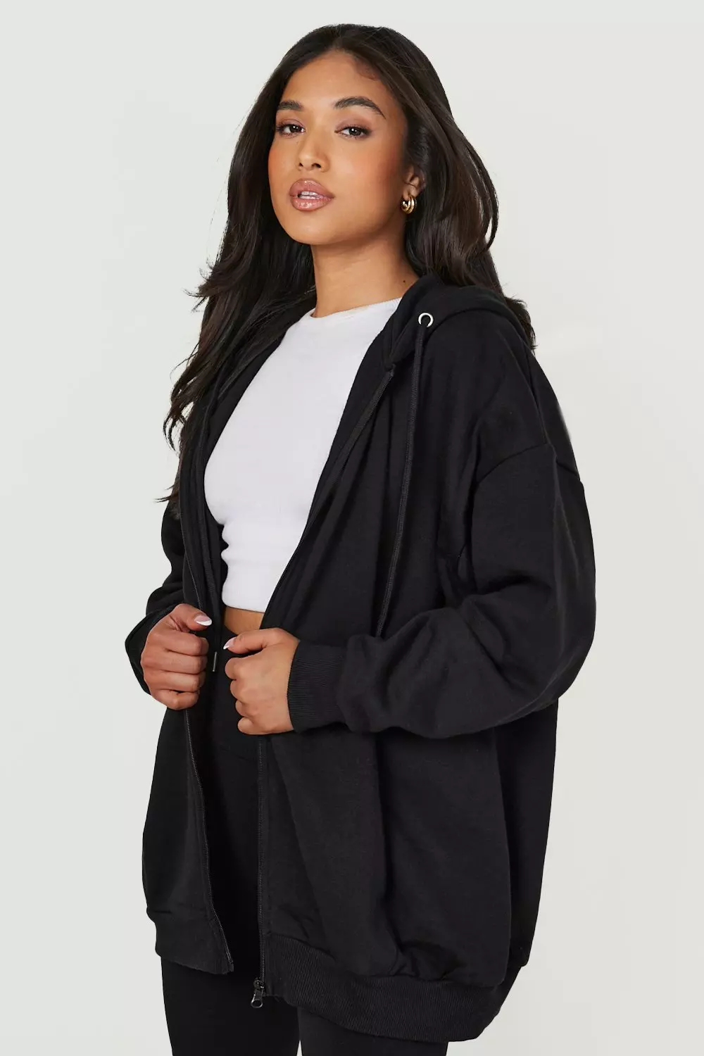 Petite Oversized Zip Through Hoodie