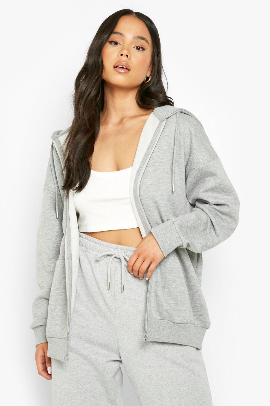 Grey grå Petite - Oversize hoodie med dragkedja