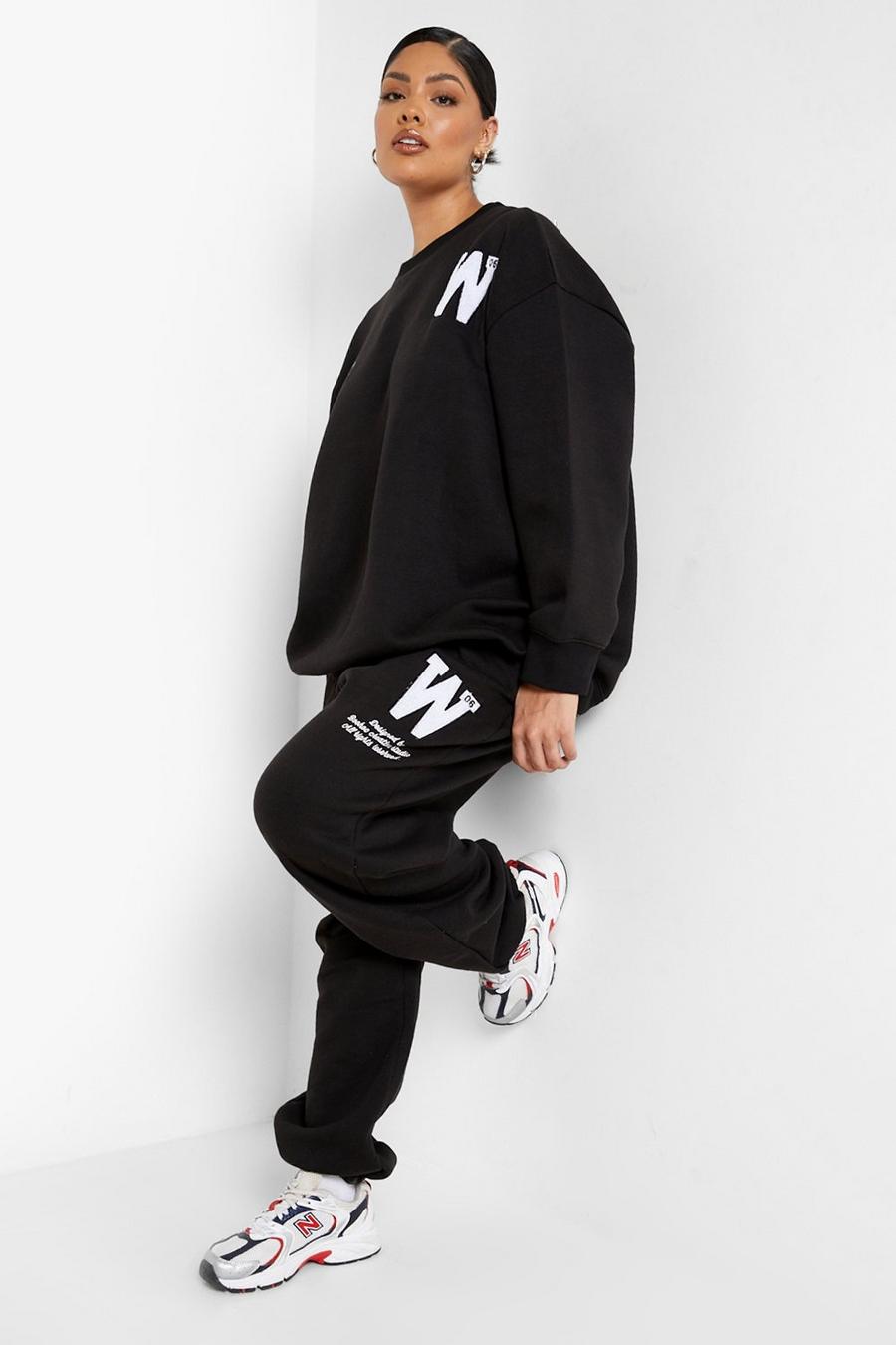 Black Plus Woman Embroidered Oversized Jogger image number 1