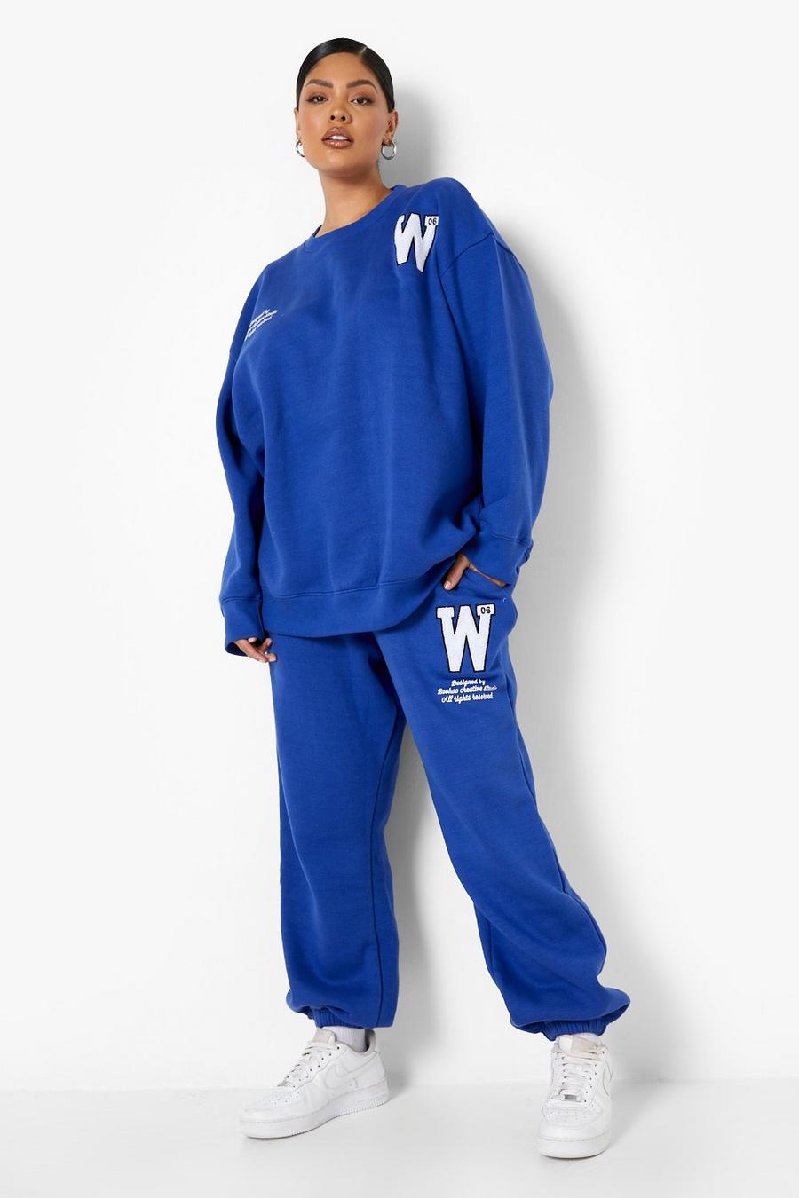 Pantalón deportivo Plus oversize con bordado Woman, Cobalt azzurro