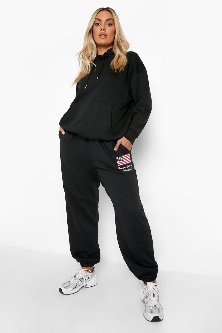 Pantaloni tuta Plus Size Official oversize con ricami, Black negro