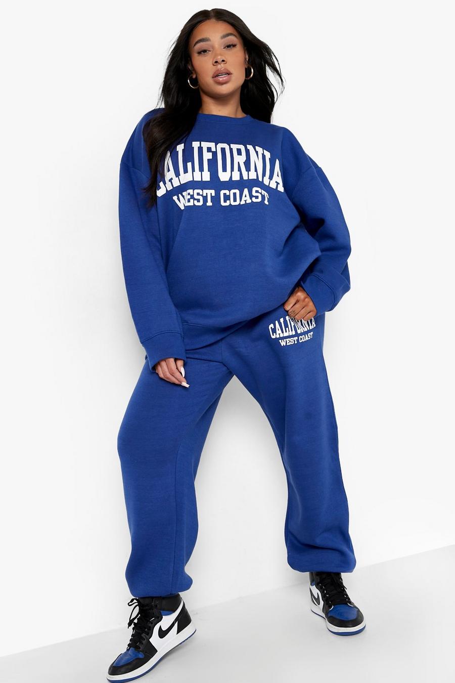 Pantaloni tuta Plus Size oversize con scritta California, Cobalt image number 1