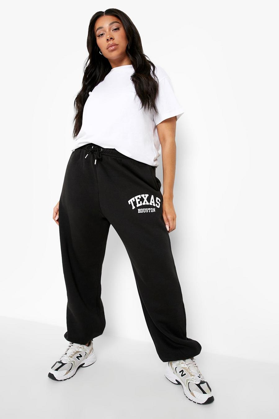 Pantaloni tuta Plus Size oversize con scritta Texas, Black image number 1