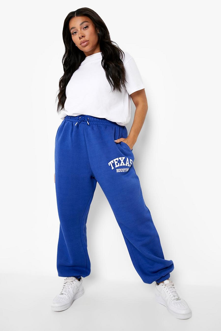 Pantaloni tuta Plus Size oversize con scritta Texas, Cobalt image number 1