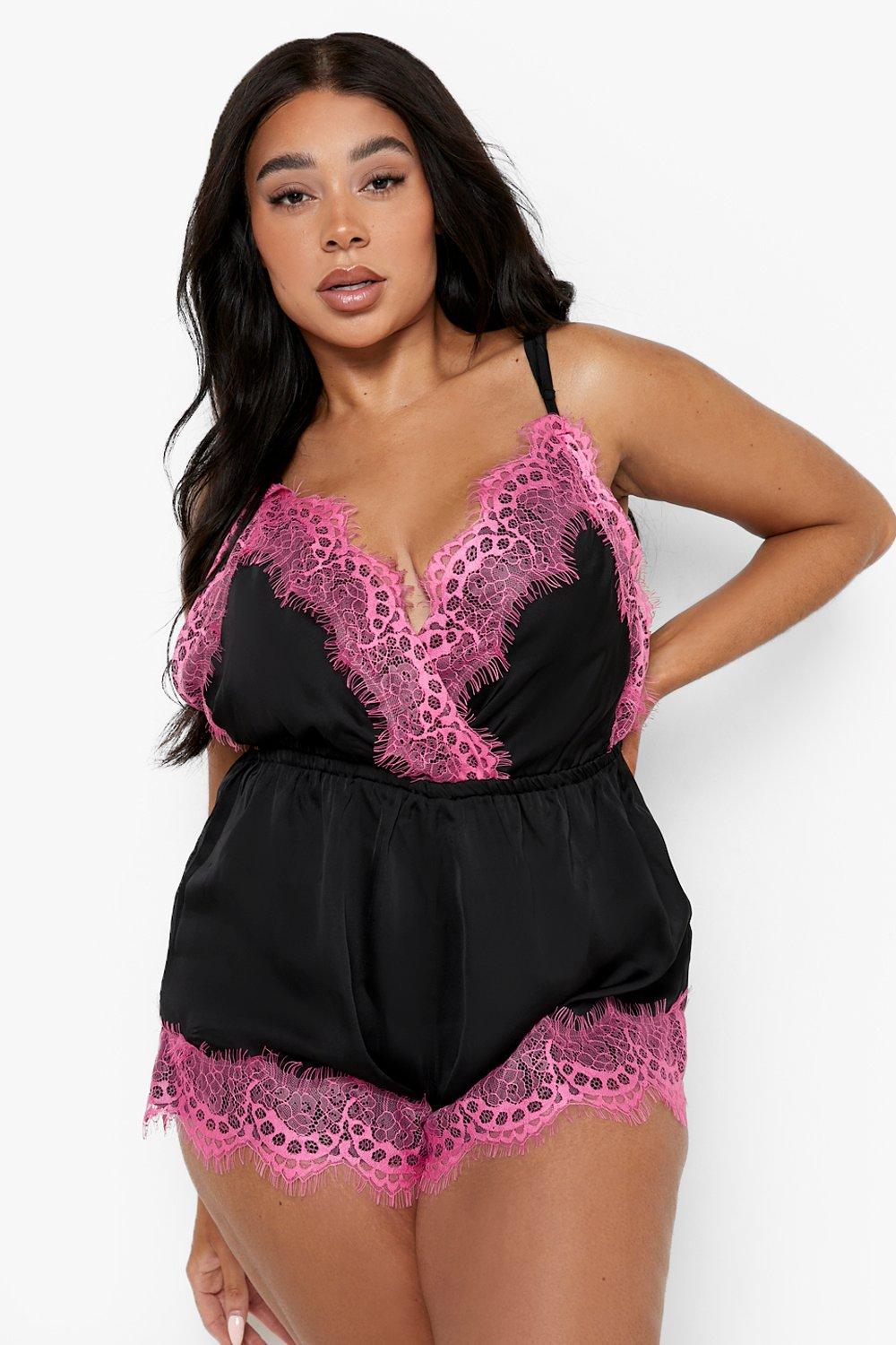 Women s Plus Lace Trim Contrast Teddy Boohoo UK