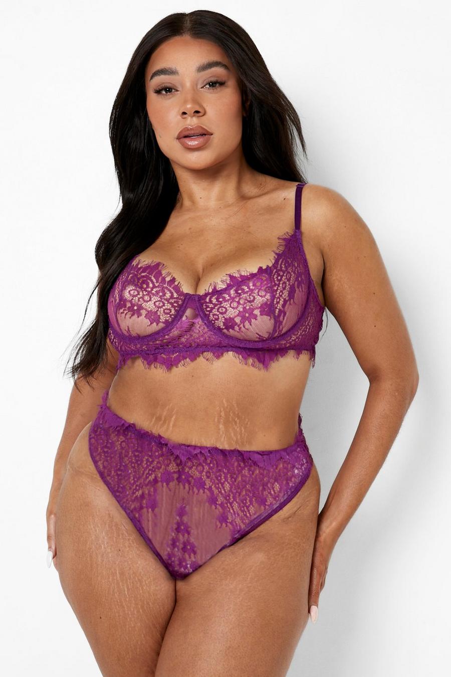 Purple Plus High Waist Lace Bra Set image number 1