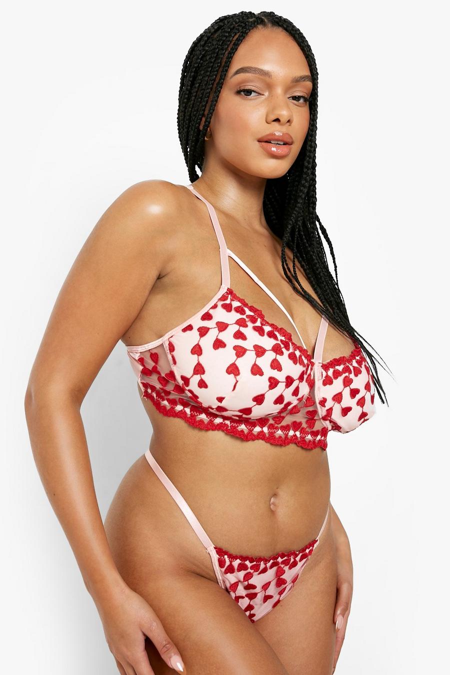 Red Plus Underwired Love Heart Lingerie Set image number 1
