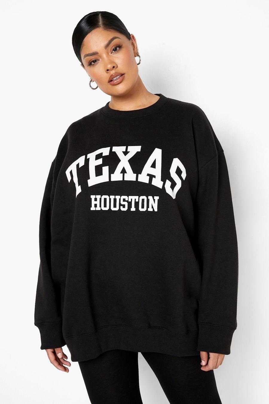 Plus Oversize Sweatshirt mit Texas-Print, Black image number 1