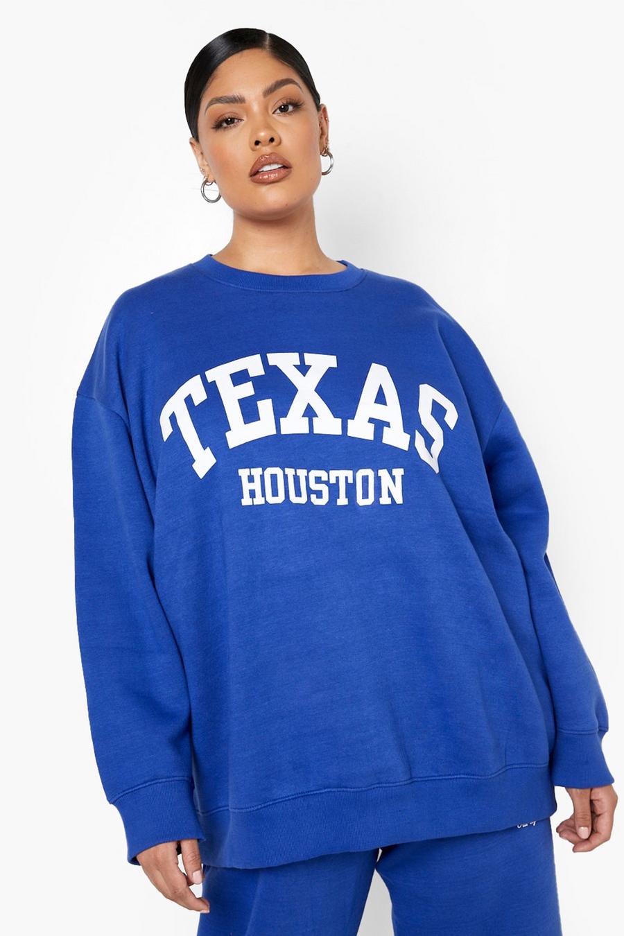 Plus Oversize Sweatshirt mit Texas-Print, Cobalt blue