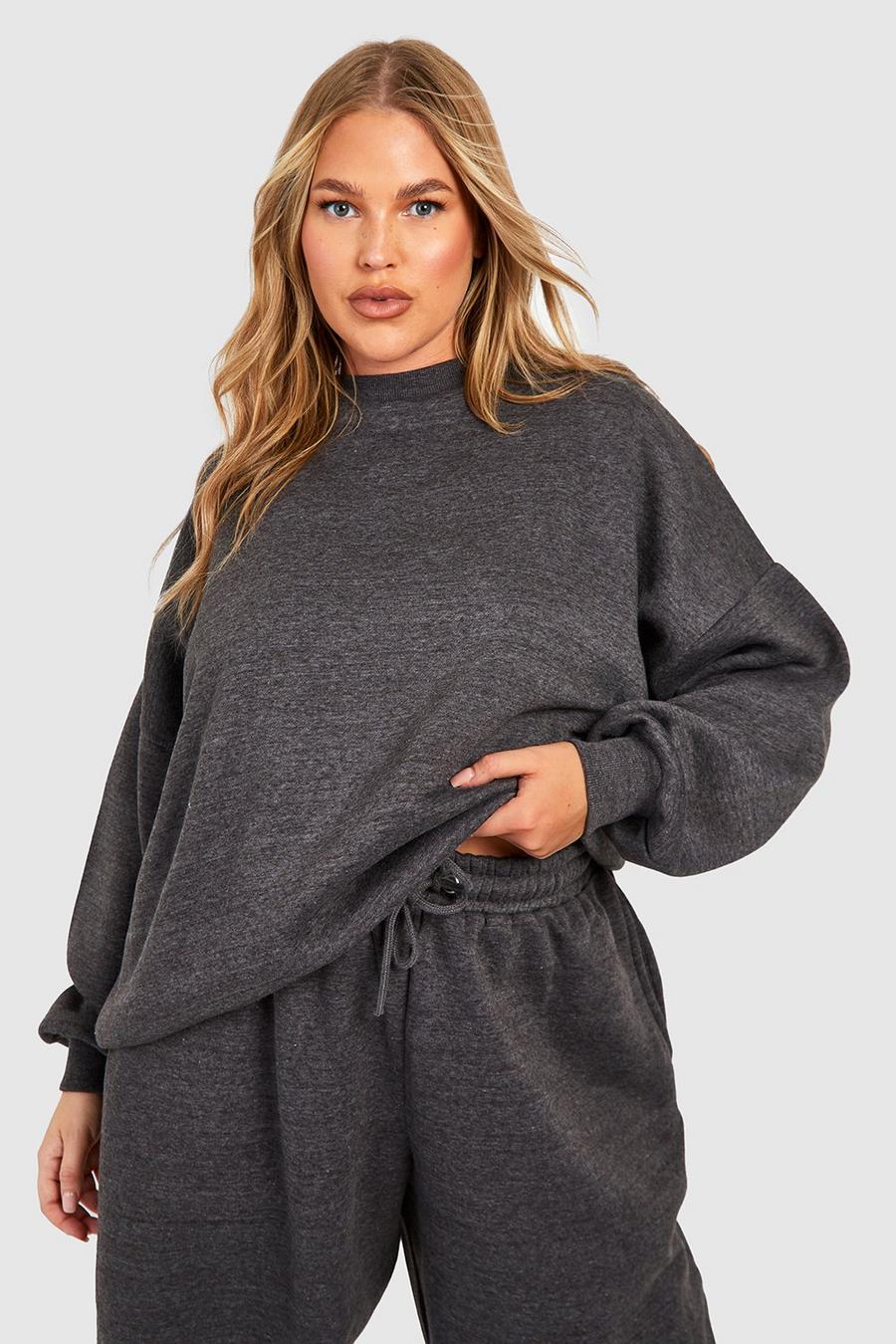Charcoal grå Plus Basic Oversized Sweatshirt image number 1