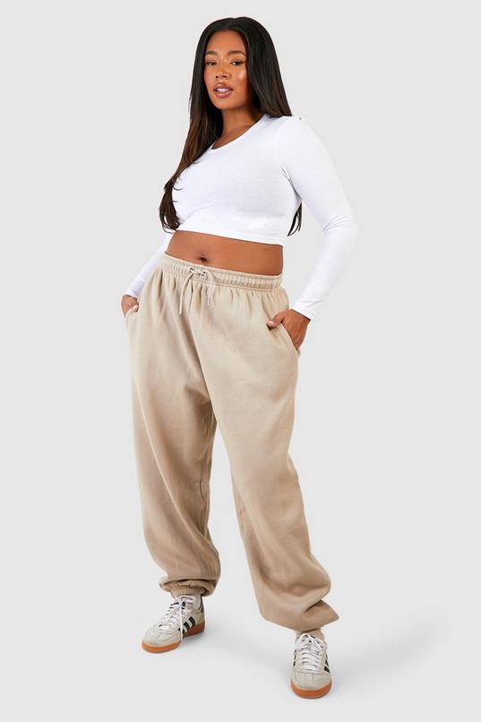 Women's Beige Plus Basic Oversized Joggers | Boohoo UK