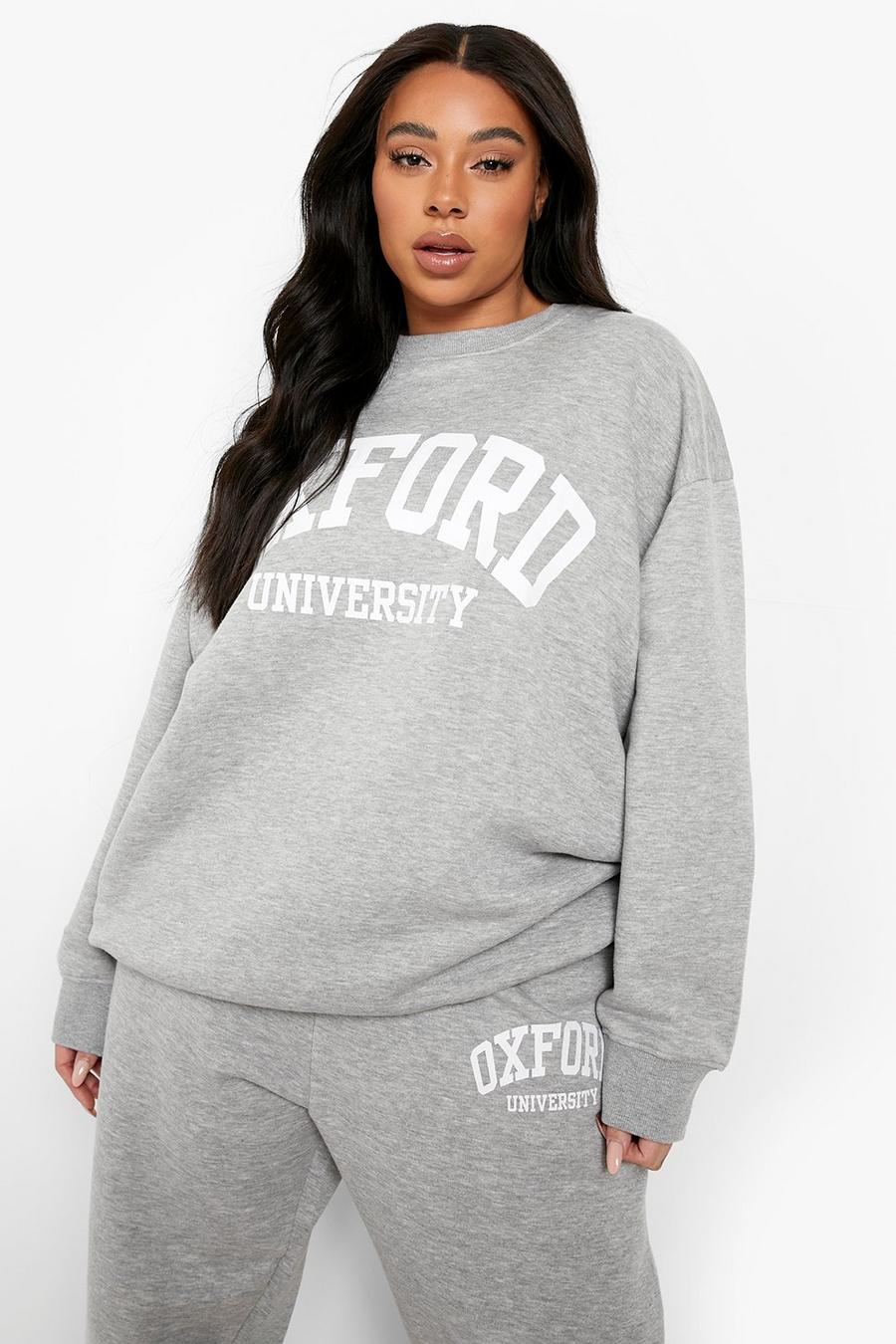 Plus Oversize Oxford University Sweatshirt, Grey image number 1