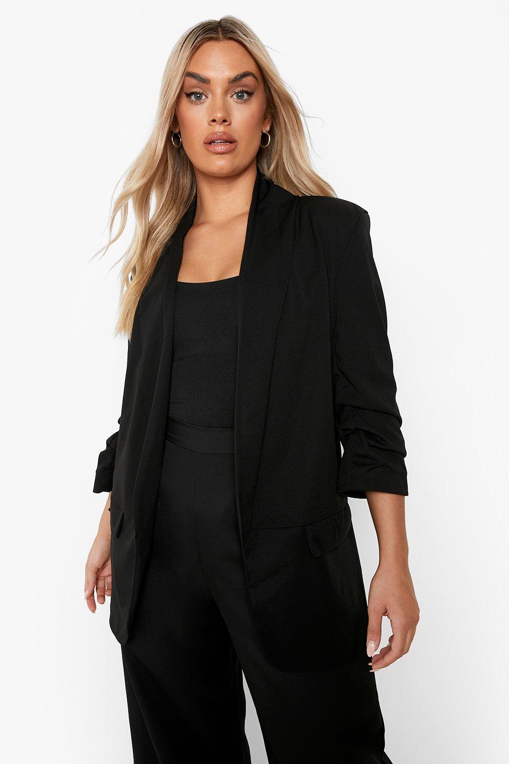 Boohoo ruched sleeve store blazer