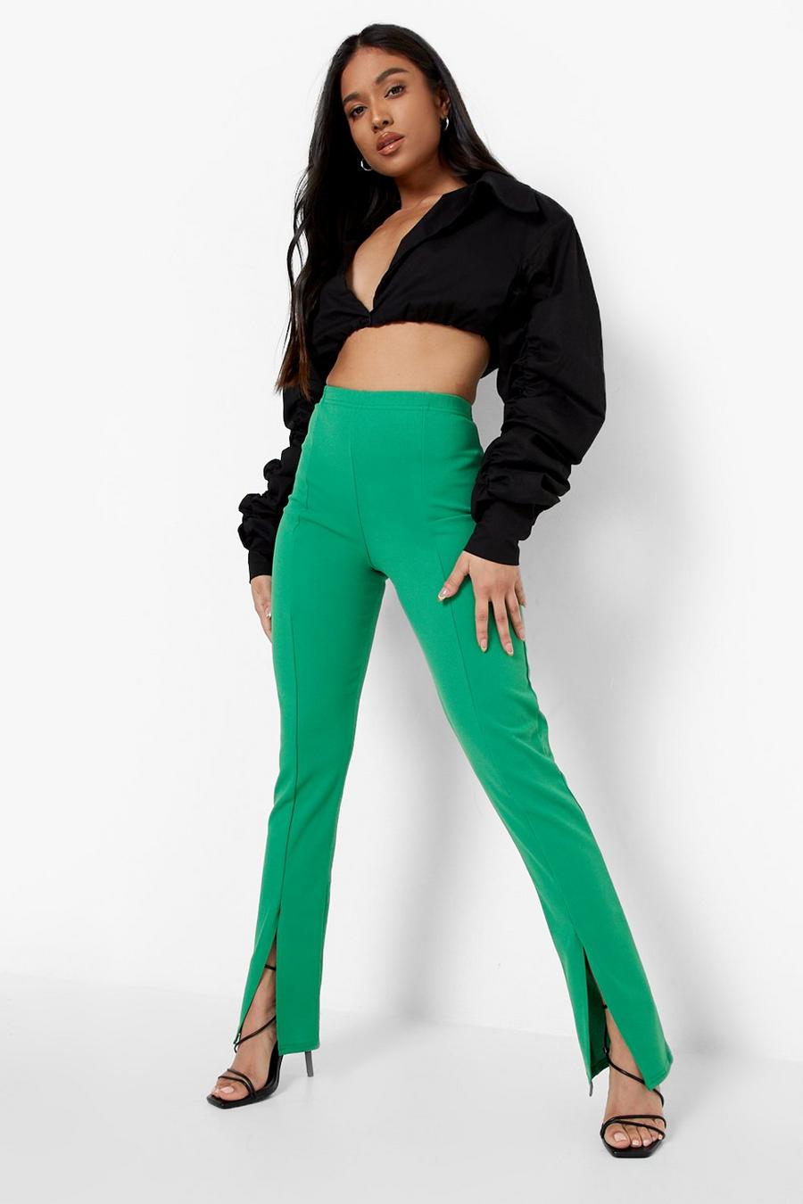 Green Petite Pin Tuck Split Hem Trouser