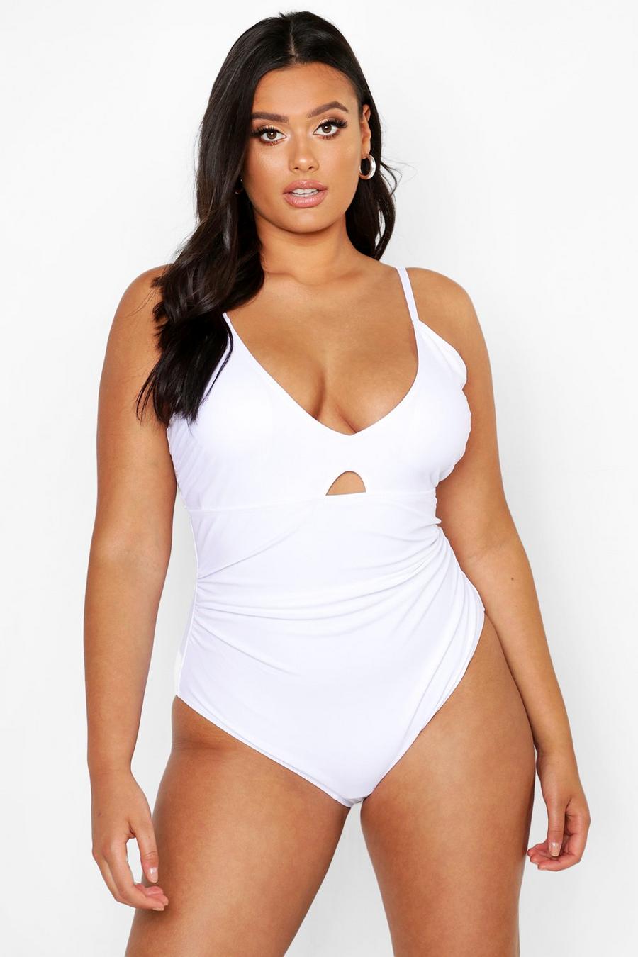 White Plus Ruched Control Swimsuit image number 1